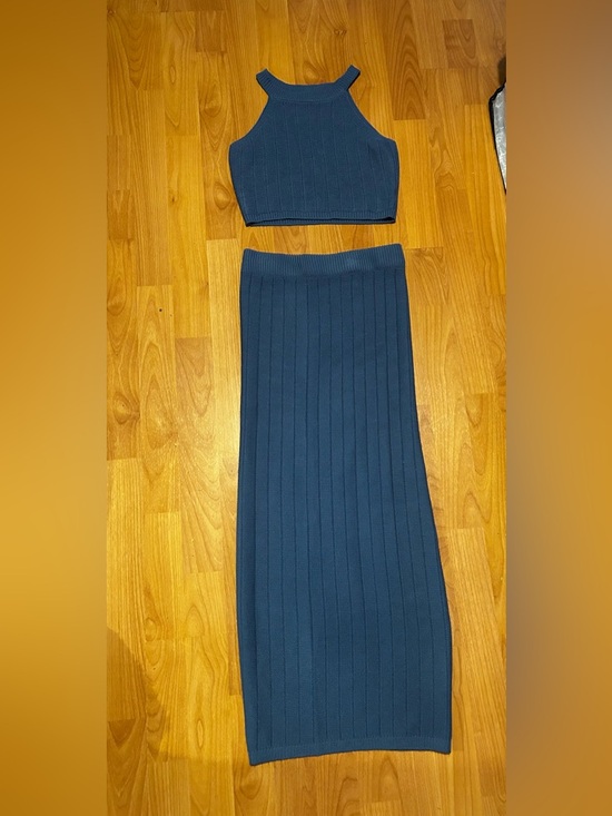 Fashion Nova Dresses & Skirts - Fashion Nova Like New Blue Ribbed Crop Top and  Skirt Set Size Small